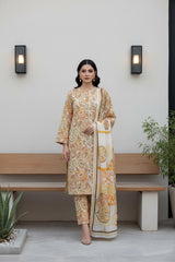 LIGHT CREAM WITH MULTI PRINT Printed Premium Lawn Full Suit 3pc Suit (Unstitched)
