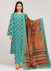 TURQUOISE GREEN AND RUST 3pc Premium linen suit with linen dupatta (Unstitched)
