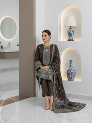 OLIVE GREEN & WHITE Digital Printed 3Pc suit with Luxury Voile Dupatta(Unstitched)
