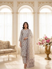 BASE BRIGHT CREAM WITH MULTI PRINT Digital Printed Full Suit (3Pc) suit with Luxury Voile Dupatta(Unstitched)