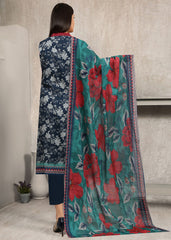 NAVY BLUE GREEN AND RED Digital Printed Premium Lawn 3pc Suit (Unstitched)