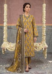 TITANIUM YELLOW & OLIVE BRANCH CAMBRIC LAWN SUIT WITH VOILE DUPATTA 3Pc (Unstitched)