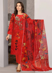 RED FLORAL WITH MULTI PRINT  Digital Printed 3Pc suit with Luxury Voile Dupatta(Unstitched)