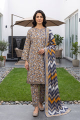 BLUE GOLDEN & WHITE DIGITAL PRINTED PREMIUM LAWN SUIT WITH FINE LAWN DUPATTA 3Pc (Unstitched)