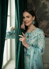 PISTACHIO & LARGO TEAL WITH MULTI PRINT Printed Full Suit with FANCY ZARI Dupatta 3pc (Unstitched)