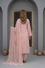 WINEBERRY Chiffon Embroidered 3Pc Suit (Unstitched)