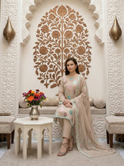 DESERT GRAY WITH MULTI Chiffon Embroidered 3Pc Suit (Unstitched)