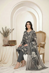 BLACK WITH CLOUD GRAY Printed Premium Lawn Full Suit 3pc Suit (Unstitched)