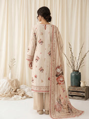 PASTEL IVORY WITH MULTI Digital Printed Premium Lawn with Light weight Voile Dupatta 3pc Suit (Unstitched)