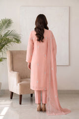BLUSHING PEACH Chiffon Embroidered 3Pc Suit (Unstitched)