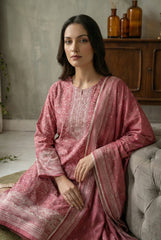 DEEP SALMON Premium Swiss Voile 3 PC Printed Suit (Unstitched)