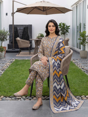 BLUE GOLDEN & WHITE DIGITAL PRINTED PREMIUM LAWN SUIT WITH FINE LAWN DUPATTA 3Pc (Unstitched)