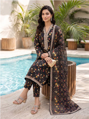 BLACK WITH MULTI DIGITAL PRINTED PREMIUM LAWN SUIT WITH FINE LAWN DUPATTA 3Pc (Unstitched)