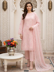 HEATHER PEACH Chiffon Embroidered 3Pc Suit (Unstitched)