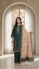 BOTTLE GREEN WITH MULTI PREMIUM DIGITAL PRINTED LAWN SUIT WITH VOILE DUPATTA 3Pc (Unstitched)