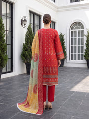 CARMINE RED Digital Printed 3Pc suit with Luxury Voile Dupatta(Unstitched)