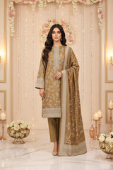 TORTILLA BROWN 3Pc Premium Dhanak Printed Suits (Unstitched)