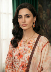 BASE BEIGE PEACH PINK CREAMY PEACH & BROWN Printed Full Suit with FANCY ZARI Dupatta 3pc (Unstitched)