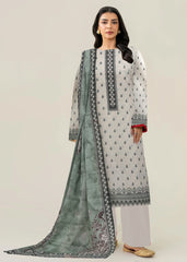 CREAM & OLIVE GREEN Digital Printed Premium Lawn 3pc Suit (Unstitched)