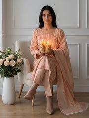 PEACH Supreme Lawn 3pc suit with Luxury Voile Dupatta