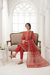 BURGUNDY RED & CREAM Premium Classic Lawn 3pc Suit with Light Weight Voile Dupatta (Unstitched)