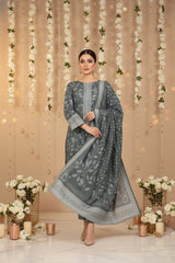 DARK SLATE GRAY 3Pc Premium Dhanak Printed Suits (Unstitched)