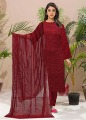CRIMSON RED Chiffon Embroidered 3Pc Suit (Unstitched)