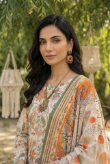 BASE IVORY WITH MULTI PRINT CAMBRIC LAWN SUIT WITH VOILE DUPATTA 3Pc (Unstitched)