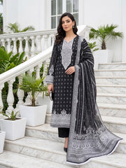 BLACK WHITE & GRAY Premium Classic Lawn 3pc Suit with Light Weight Voile Dupatta (Unstitched)