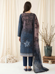 BLUE & BROWN Digital Printed Premium Lawn with Light weight Voile Dupatta 3pc Suit (Unstitched)