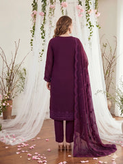 Dark Plum Chiffon Embroidered 3Pc Suit (Unstitched)
