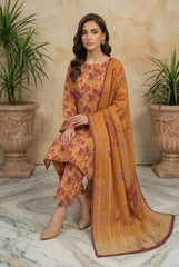 GOLDEN BROWN WITH MULTI PRINT Printed Full Suit with FANCY ZARI Dupatta 3pc (Unstitched)