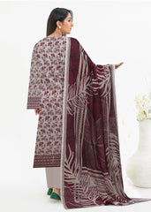 DARK MAGENTA & FAWN Premium Swiss Voile 3 PC Printed Suit (Unstitched)