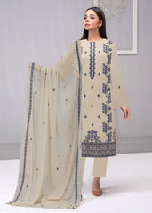 SKIN AND NAVY BLUE Chiffon Embroidered 3Pc Suit (Unstitched)