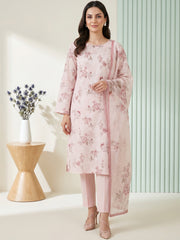 PINK LACE WITH MULTI Digital Printed Premium Lawn with Light weight Voile Dupatta 3pc Suit (Unstitched)