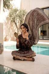 DARK BROWN Premium Digital Lawn Suit with Digital Voile Dupatta 3pc Suit (Unstitched)