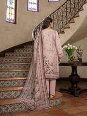 CHIC PEACH WITH MULTI PRINT Digital Printed 3Pc suit with Luxury Voile Dupatta(Unstitched)