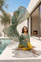 GREEN & YELLOW Premium Digital Lawn Suit with Digital Voile Dupatta 3pc Suit (Unstitched)