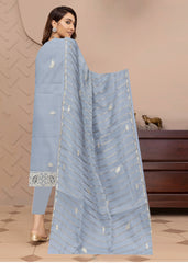 GREY & DULL GOLD KHAADI Embroidered with LASER WORK 3Pc Suit (Unstitched)