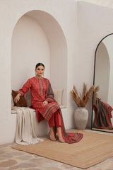 GEORGIA PEACH BROWN & MARRON Premium Classic Lawn 3pc Suit with Light Weight Voile Dupatta (Unstitched)