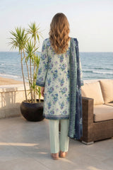HONEYDEW WITH BLUE PURPLE PRINTED LAWN SUIT WITH VOILE DUPATTA 3Pc (Unstitched)
