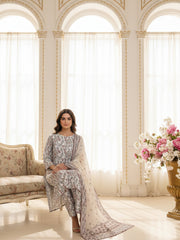 BASE BRIGHT CREAM WITH MULTI PRINT Digital Printed Full Suit (3Pc) suit with Luxury Voile Dupatta(Unstitched)