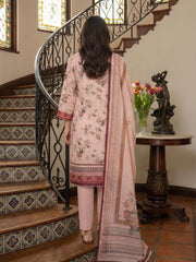 BLUSHING PEACH WITH MULTI PRINT Digital Printed 3Pc suit with Luxury Voile Dupatta(Unstitched)