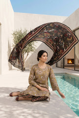 MEHNDI GREEN WITH MULTI Premium Digital Lawn Suit with Digital Voile Dupatta 3pc Suit (Unstitched)
