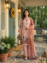 COPPER WITH MULTI PRINT Premium Classic Lawn Printed Suit with Light Weight Fancy Voile Dupatta 3pc (Unstitched)
