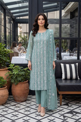 PASTEL TURQUOISE WITH SEQUINS Chiffon Embroidered 3Pc Suit (Unstitched)