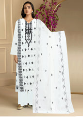 OFF WHITE & BLACK Chiffon Embroidered 3Pc Suit (Unstitched)