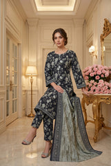 BLACK & SHADES OF GREEN Premium  Lawn 3pc Suit with Light Weight LAWN Dupatta (Unstitched)