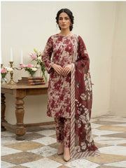 CLASSIC MAROON WITH MULTI PRINT Printed Premium Lawn Full Suit 3pc Suit (Unstitched)