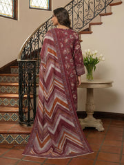 DARK MAGENTA WITH MULTI PRINT Digital Printed 3Pc suit with Luxury Voile Dupatta(Unstitched)